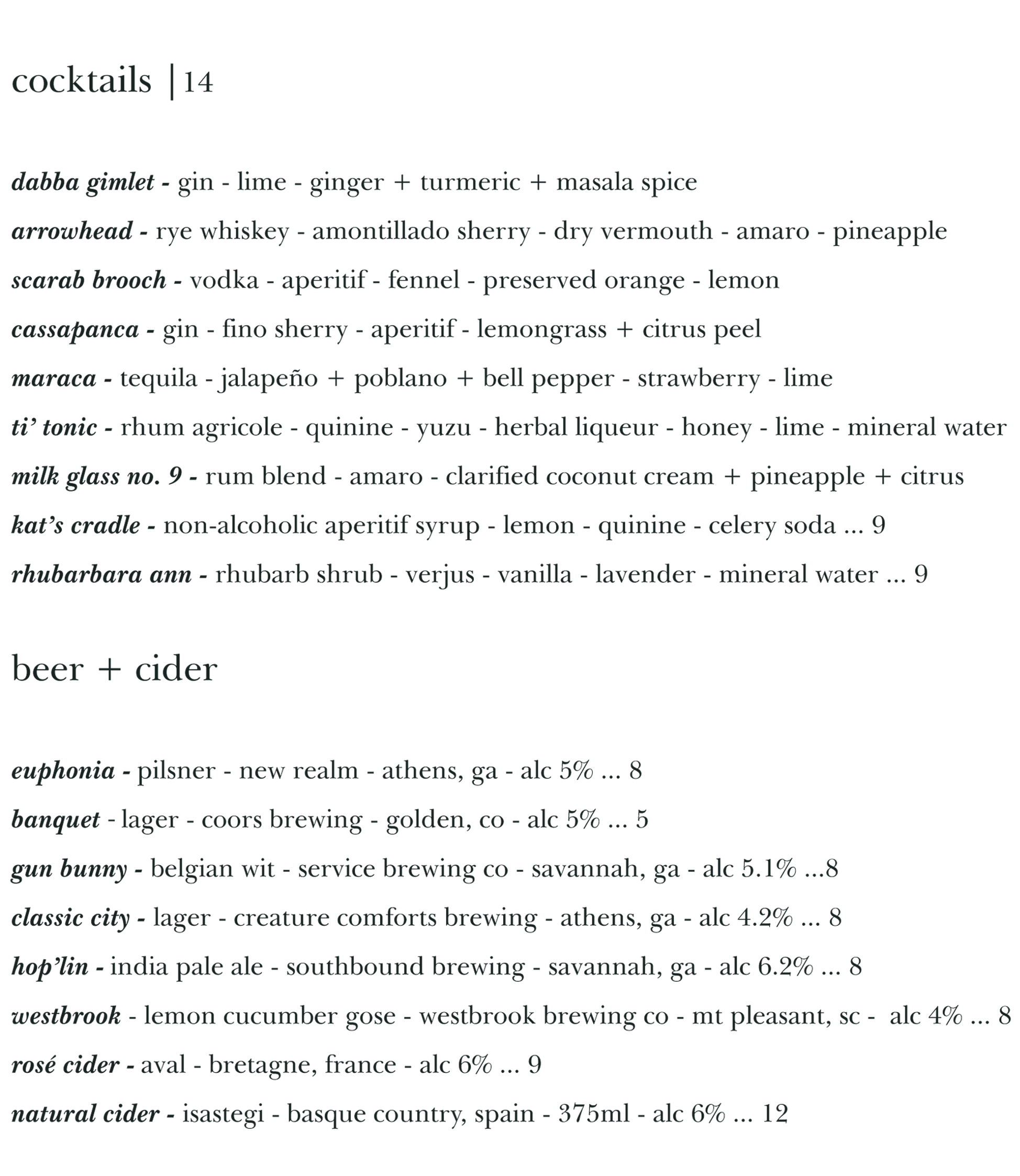 Cocktail Menu