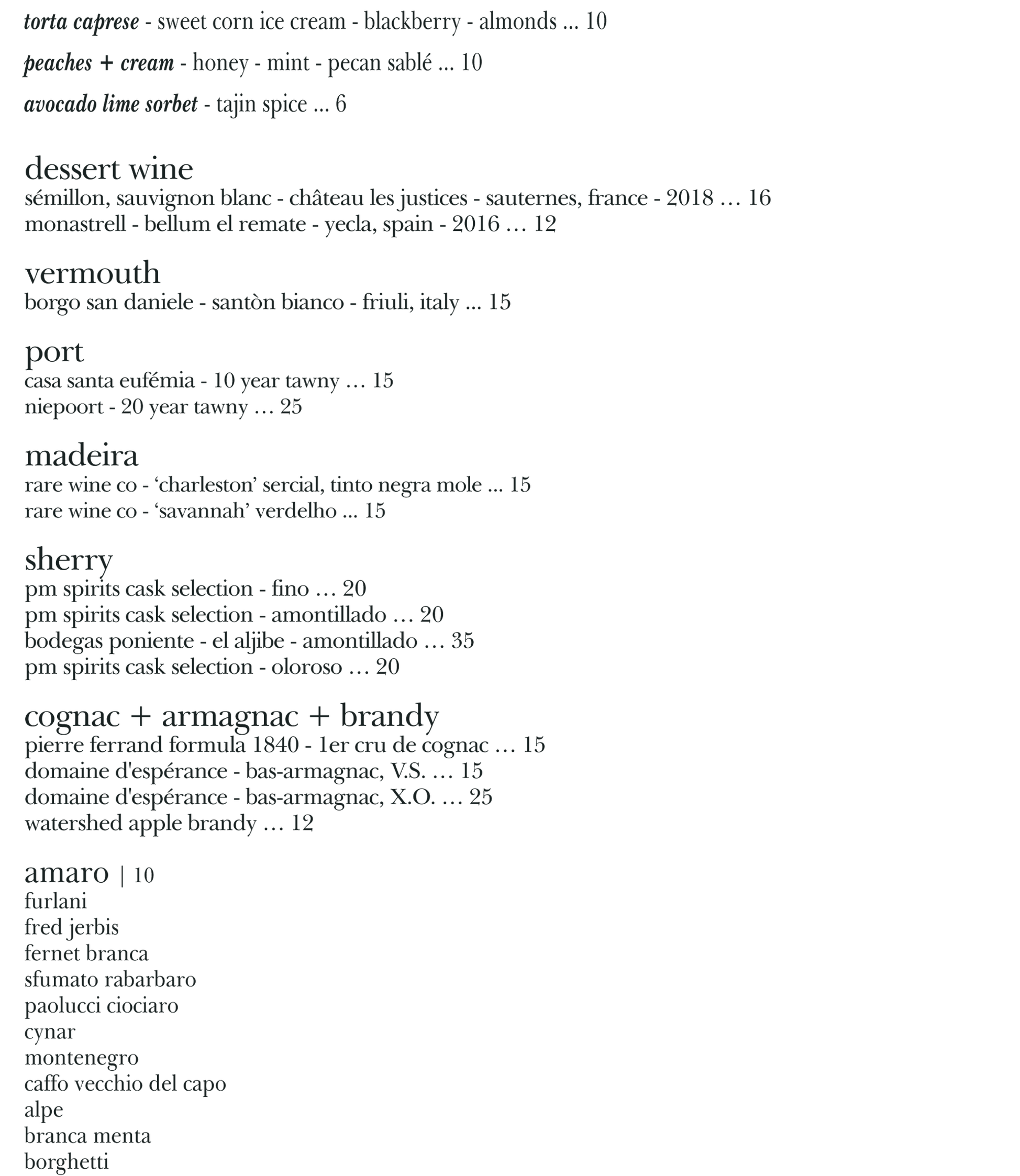 Dessert Menu