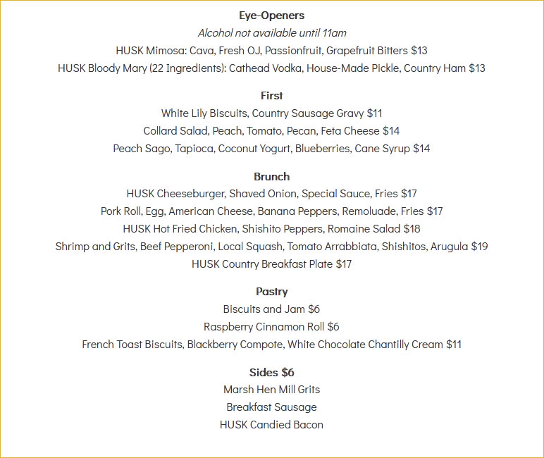 Husk Savannah Menu