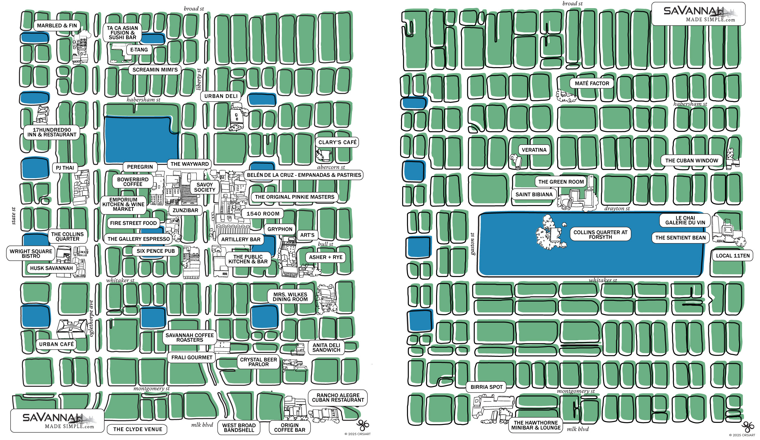Interactive map showing Restaurant locations in Savannah
