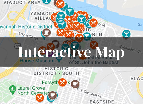 Interactive map showing Restaurant locations in Savannah